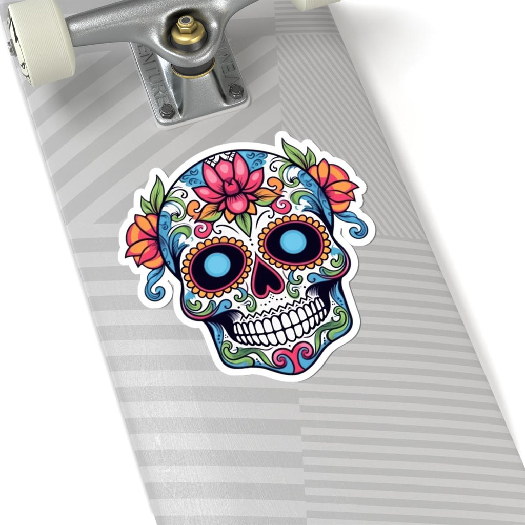 Sugar Skull Vinyl Sticker: Floral Dia de los Muertos Decal - Waterproof Gothic Art-1
