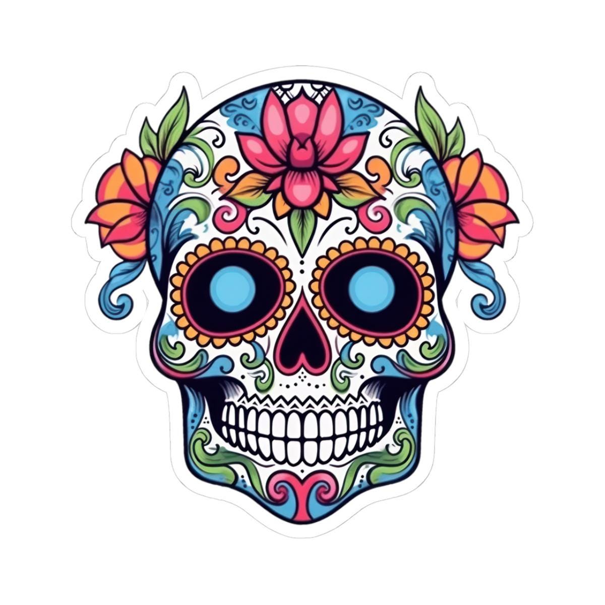 Sugar Skull Vinyl Sticker: Floral Dia de los Muertos Decal - Waterproof Gothic Art-0