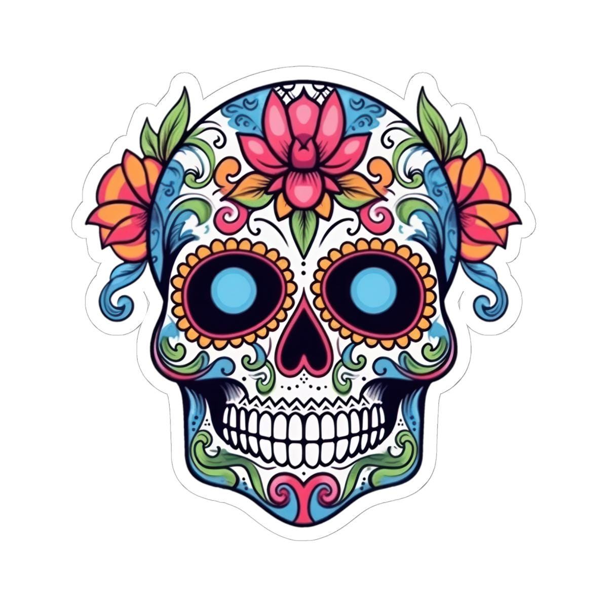 Sugar Skull Vinyl Sticker: Floral Dia de los Muertos Decal - Waterproof Gothic Art-4