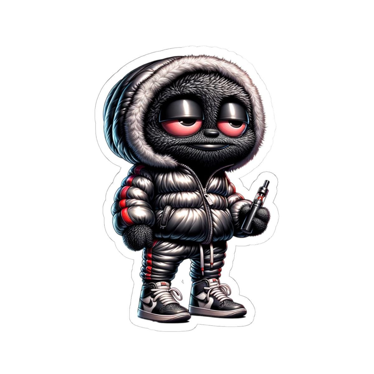 Streetwear Monster Sticker: Black Furry Puffer Jacket - Waterproof Vinyl Decal-4