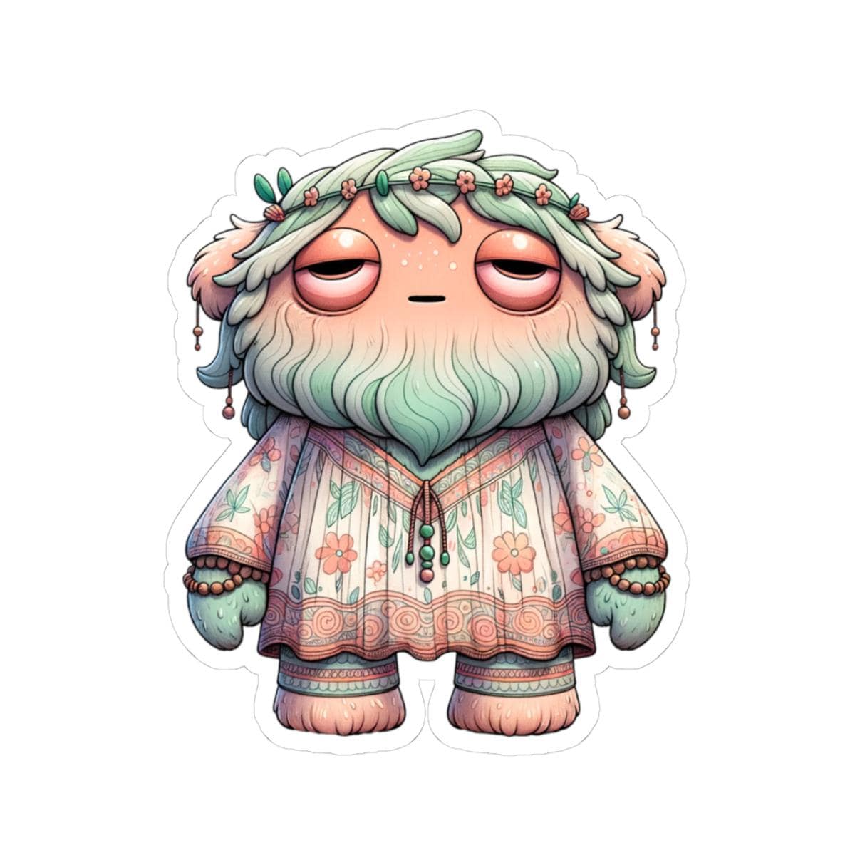 Floral Boho Monster Sticker: Pastel Hippie Character Art-0