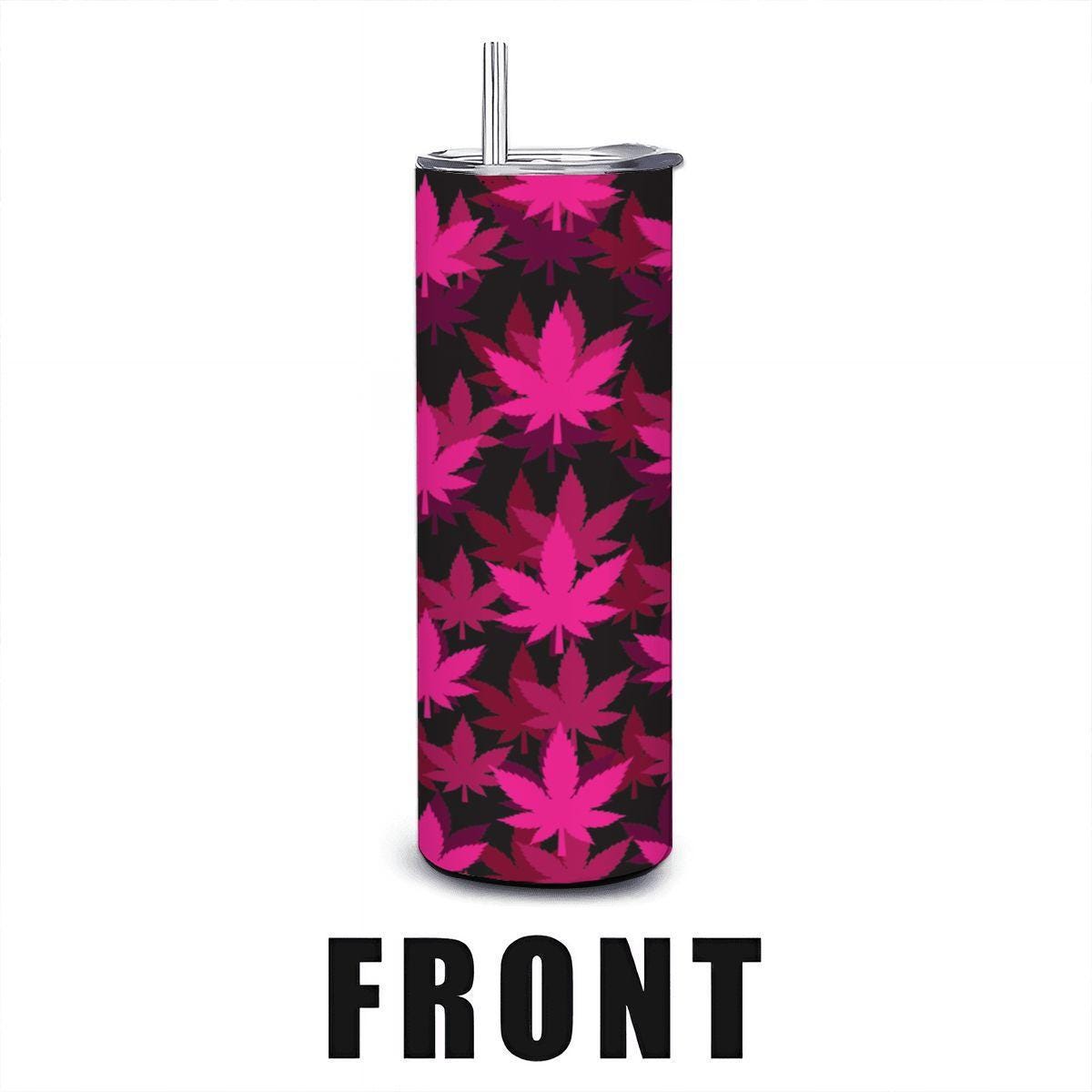 ColorFlow | Pink Neon Leaf Tumbler 20oz | Bold Cannabis Stainless Steel Cup | Weed Gift for Stoner Women-1