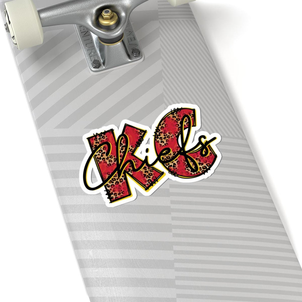 ColorFlow | KC Chiefs Leopard Print Vinyl Sticker for Water Bottles Laptops Cars | Football Fan Art Waterproof Decal-1