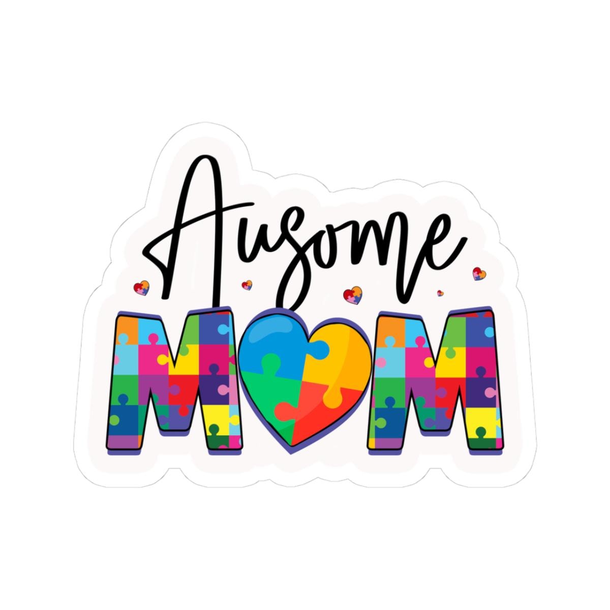 ColorFlow | Ausome Mom Vinyl Sticker | Puzzle Heart Autism Proud Parent-0