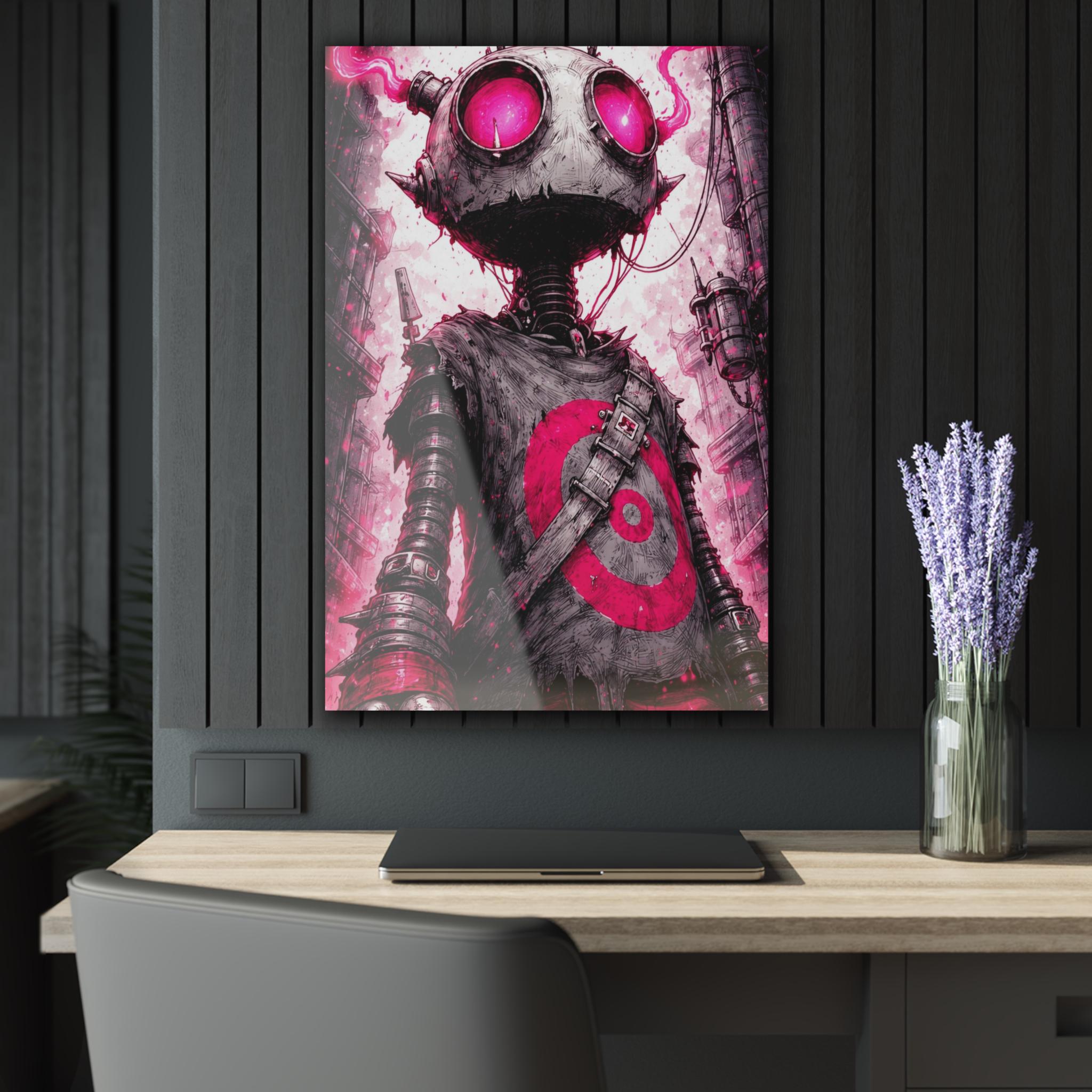 ColorFlow | Pink Cyber Robot Metal Art Print | Sci Fi Character Artwork | Futuristic Decor | Gamer Room Decor | Cyberpunk Decor-1