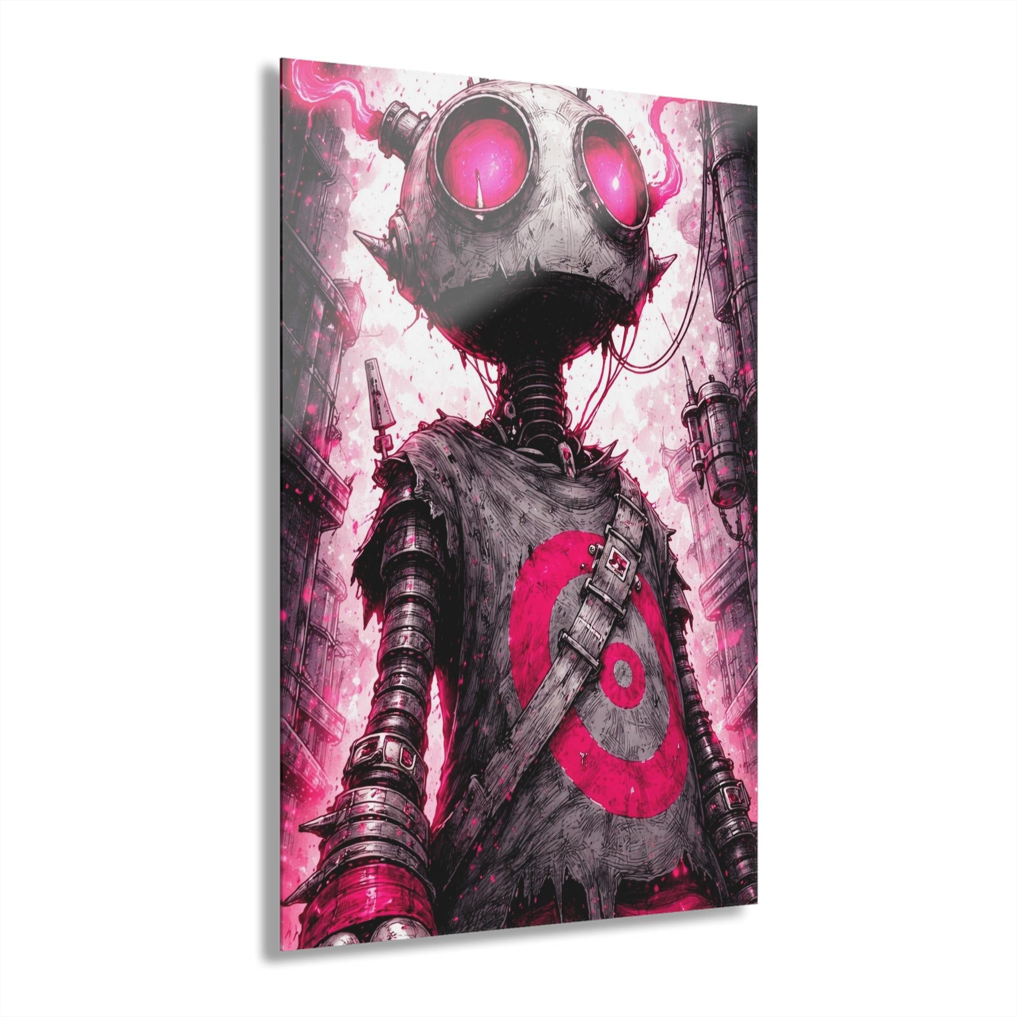 ColorFlow | Pink Cyber Robot Metal Art Print | Sci Fi Character Artwork | Futuristic Decor | Gamer Room Decor | Cyberpunk Decor-0